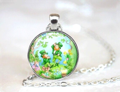 IRISH CELTIC SHAMROCK LEPRECHAUN CLOVER pendant 20'' Sterling 925 Silver necklace
