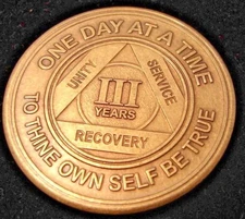 Alcoholics Anonymous AA 3 Year Bronze Medallion Token Chip Sobriety Sober