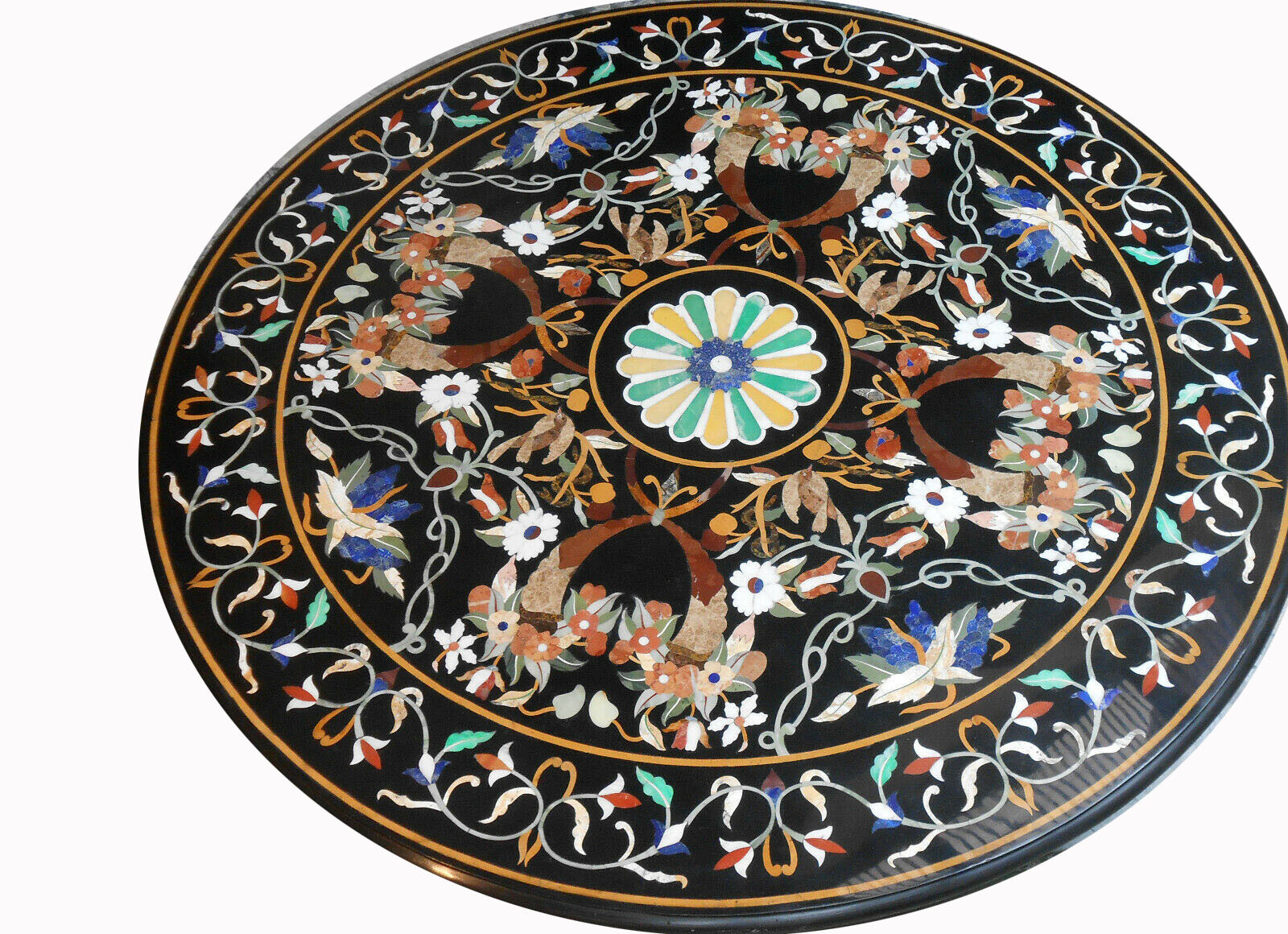 48-inch marble dining table with pietra dura floral inlay handicraft