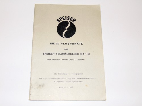 SPEISER - Feldhäcksler Rapid Information Pluspunkte Beschreibung Landwirtschaft
