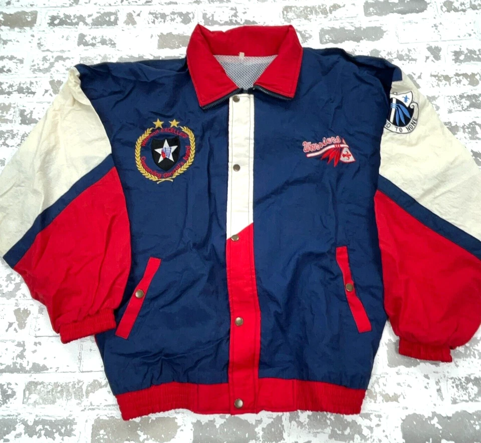 Chaqueta acolchada india vintage para hombre grande roja blanca azul cortavientos abrigo años 80 90 Foto 2 de 4