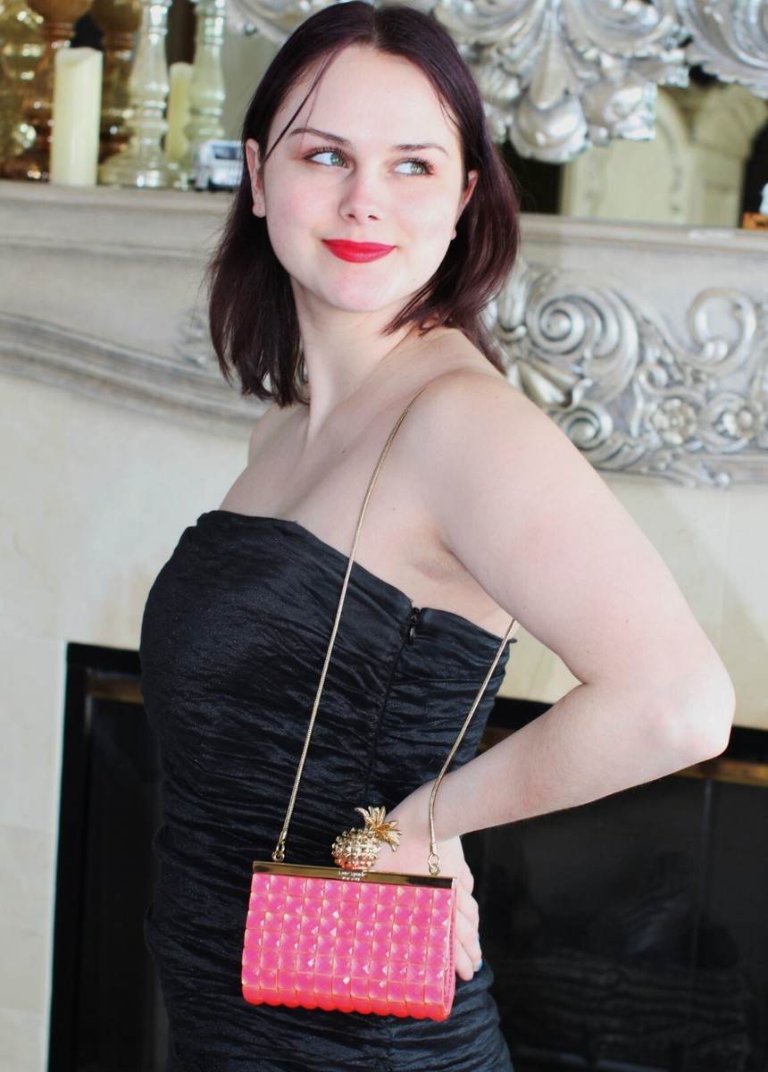 RARE PINK! Kate Spade Lella Frame Clutch 'Lemondrop' Pineapple