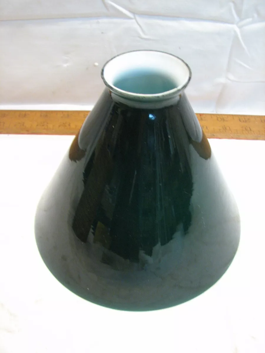 Emerald Green Cased Milk Glass Lamp Shade Student Light Slant Cone Desk D