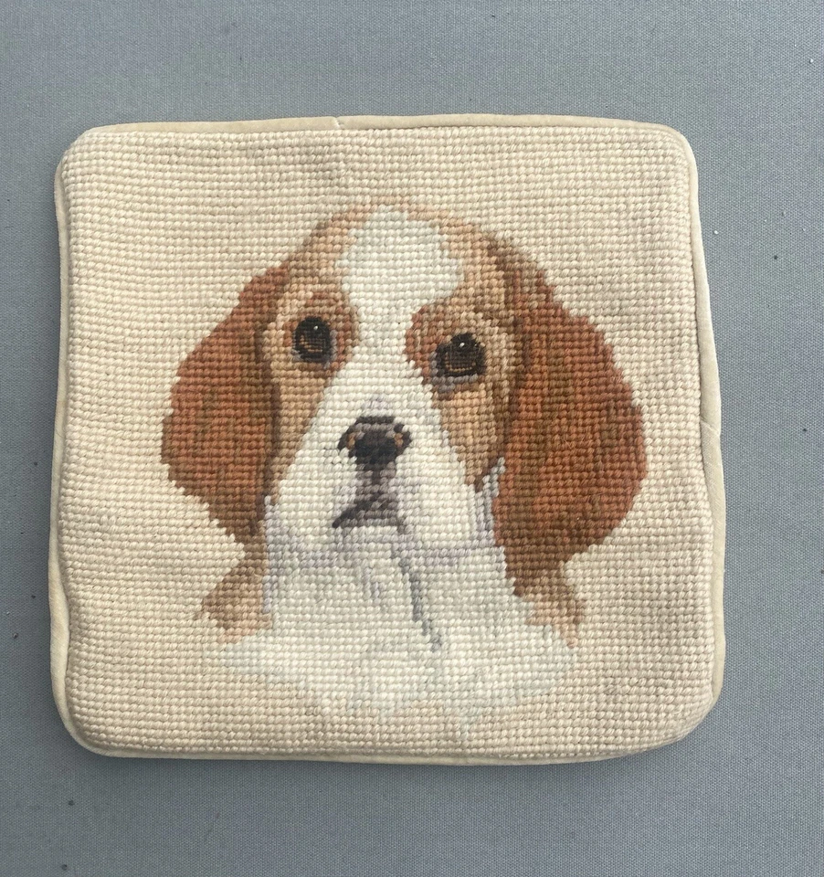 vintage Needlepoint cushion cover Dog 20x20cm-138 - Image 2 of 4