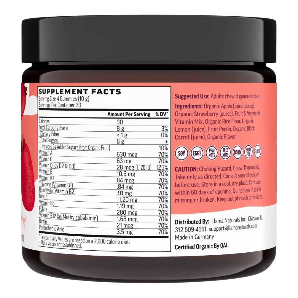 Llama Naturals Real Fruit Gummy Vitamins for Adults No Added Sugar Cane Whole...