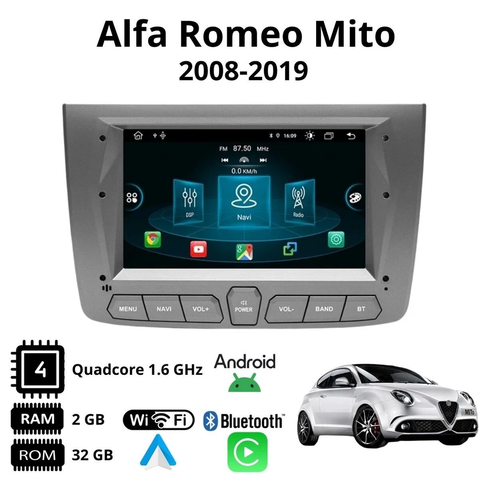 Autoradio stereo Android 7 Pollici per Alfa Romeo Mito 2008-2019 - Immagine 2 di 4