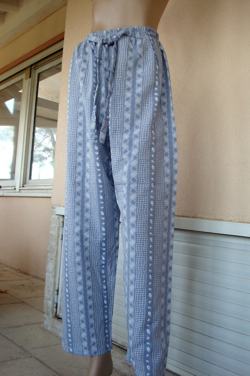 Ensemble Pyjama Degriffé Femme – Pantalon Imprimé Gris/bleu + Top Bleu Marine, T40/42