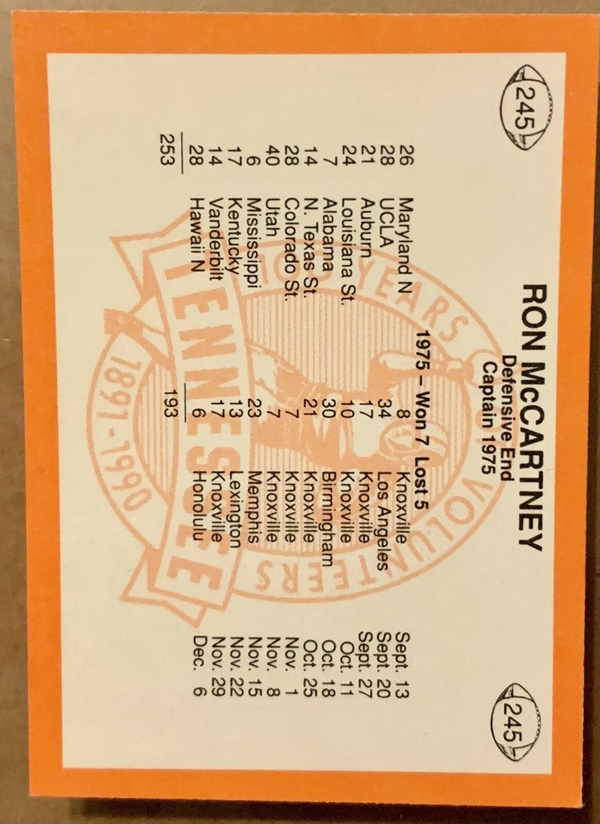 Ron McCartney - Signed / Autographed - 1990 Tennessee Vols 100 Yrs