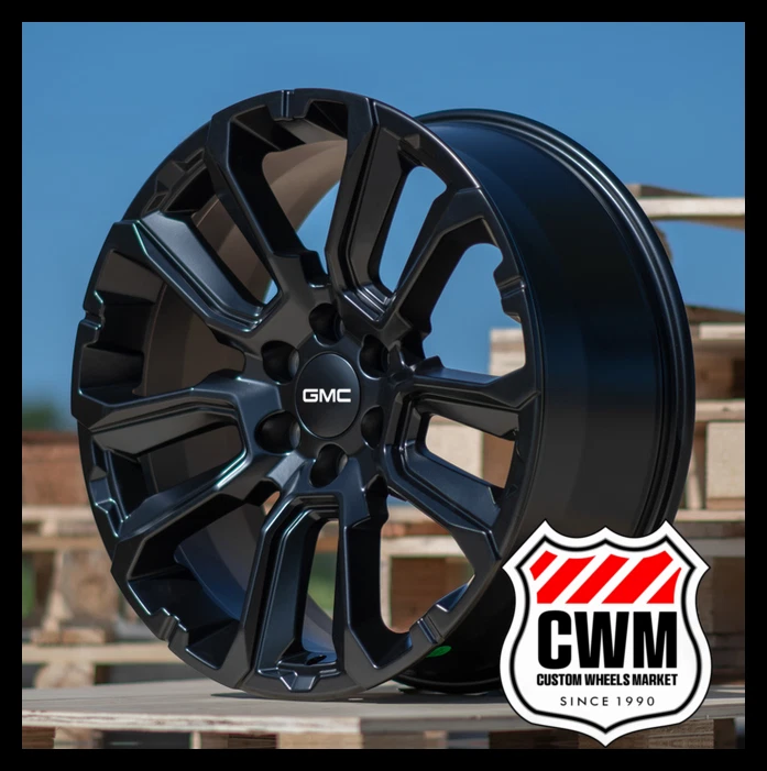 (4) 22x9 Satin Black 10-Spoke Denali Premium Wheels for GMC Sierra Tahoe Yukon - Image 2 of 4