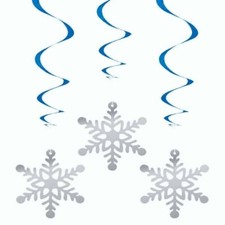 Image of Snowflake Hanging Swirl Decorations 26" 3pk Blue and Silver Christmas Decor