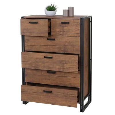HEUTE-WOHNEN Credenza HWC-A27, Cassettiera, 6 Cassetti 115x80x40cm Struttura 3D Effetto Rovere Selvatico