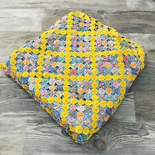 Vtg ALL Hand Stitched Yo Yo Quilt Queen/King bed 100" x 92" Purple  Yellow