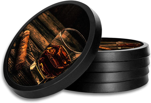 Silicone Non-Slip Drink Coasters with Removable Printed Absorbent Felt Pad - Set