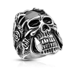 Stainless Steel Biker Ring Stainless Steel Claws Grasping Black Skull Size 9 -13