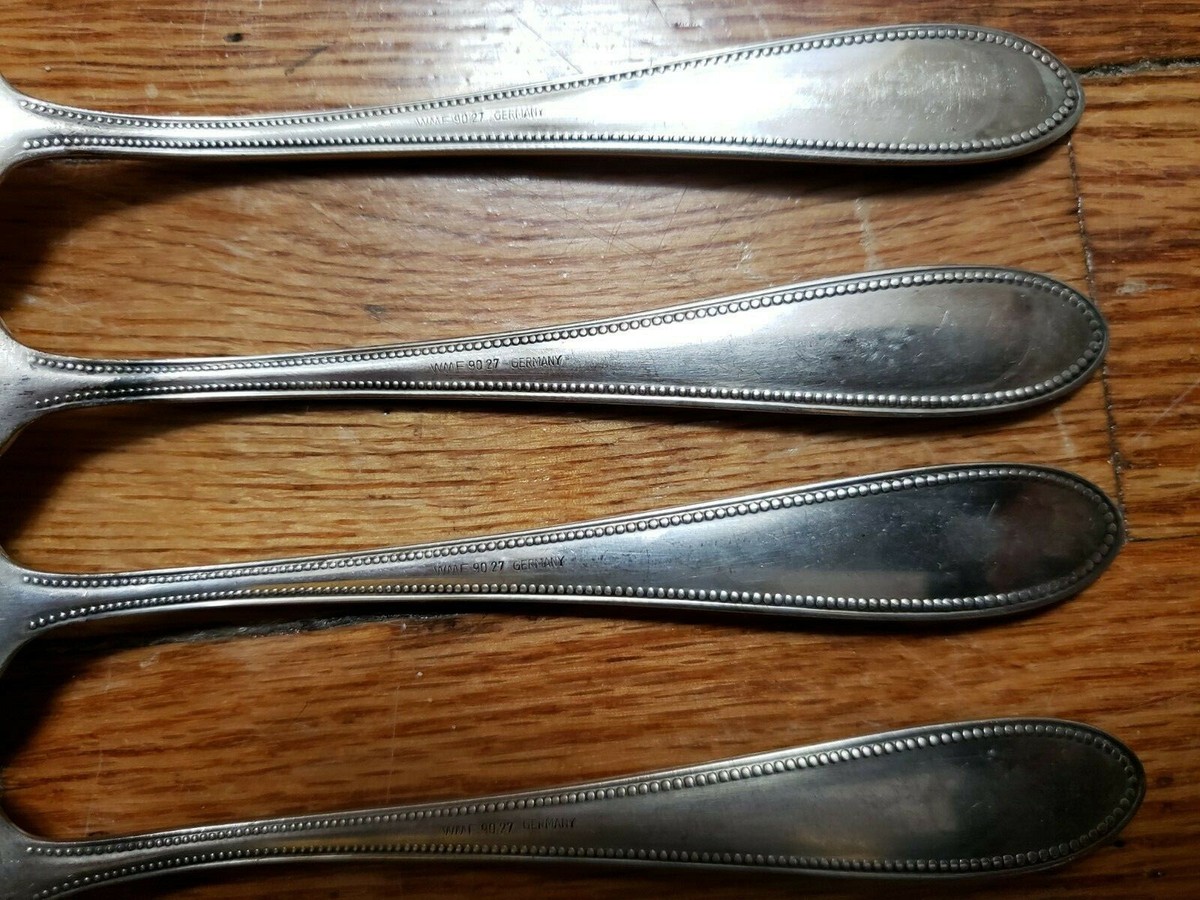 4 ANTIQUE VINTAGE COLLECTABLE * WMF 90-27 * SILVER PLATED FORKS