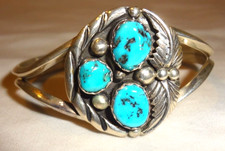 Vintage Old Pawn Sterling Silver 925 Navajo Turquoise Cuff Bracelet mark DINO
