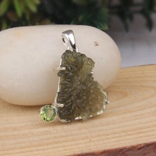 Natural Raw Moldavite Pendant 925 Sterling Silver Meteorite Pendant Jewelry