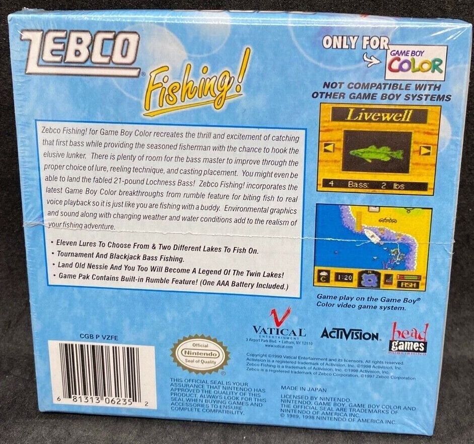 Zebco Fishing New Rumble Edition Factory Sealed 1999 Nintendo Game Boy Gold  Wata
