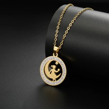 fashionMoon Zircon Round Pendant Necklace Stainless Steel Fashion Jewelry Gift