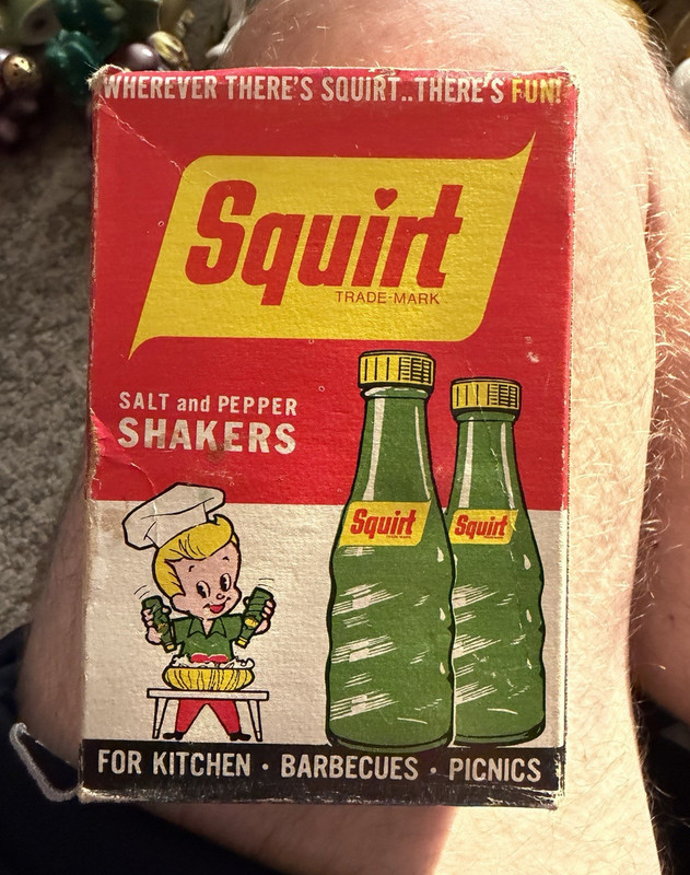 Squirt Soda Salt & Pepper Shakers Bottle-Shaped Set w/ Original Box