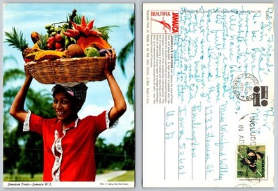 Vintage Jamaican Woman Fruit Basket Carrier Postcard 1970 John Hinde