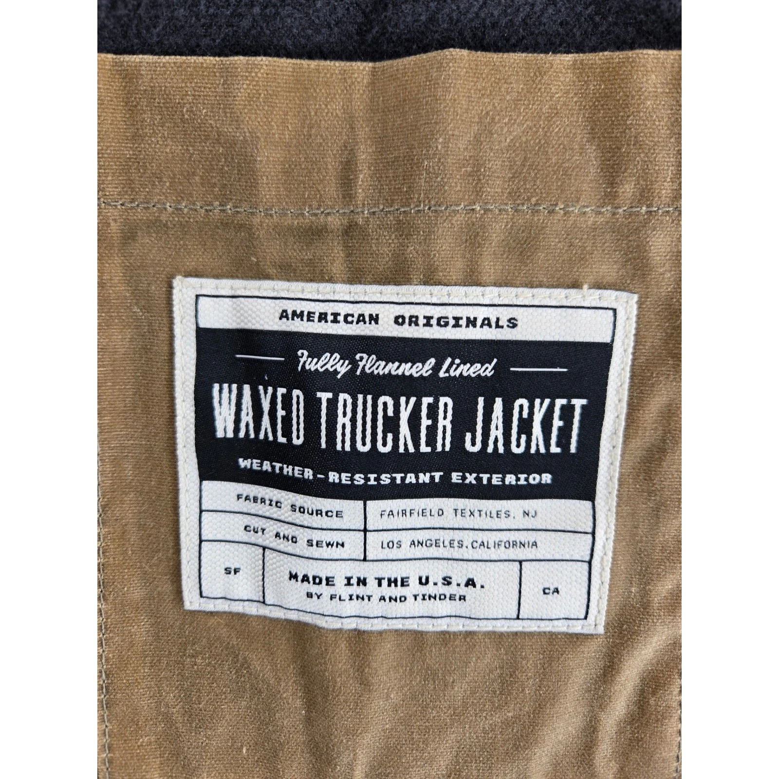 Flint and Tinder Flannel-Lined Waxed Trucker Jacket Havana Brown Mens Large USA - product detail image 7