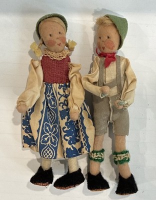 Vintage 7  German Stocking And Felt  Boy and Girl Dolls BAPS? Lot 13