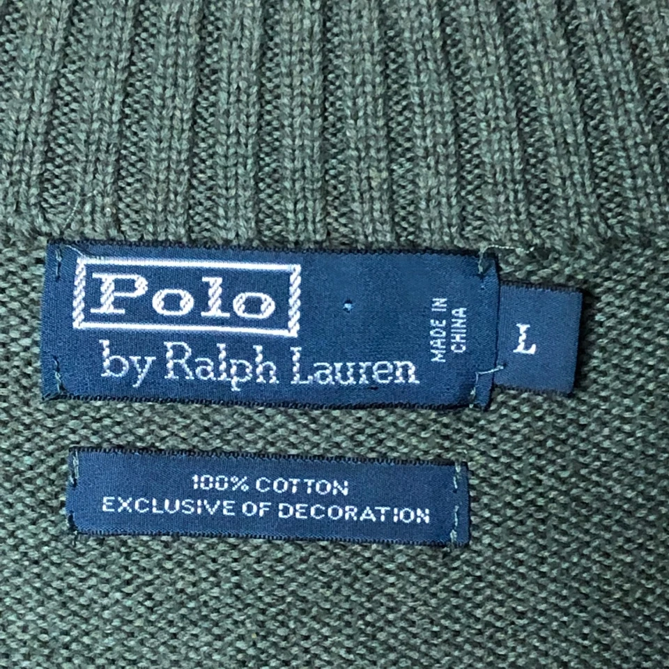 Suéter Polo by Ralph Lauren Para Hombre Grande Verde 100% Algodón Tejido 1/4 Cremallera Pullover Foto 4 de 4