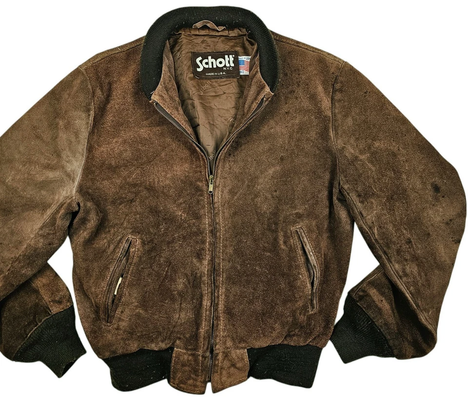 *HOT VINTAGE 70's Men's SCHOTT @ BOMBER GENUINE SUEDE LEATHER BROWN Jacket 40 M - Image 2 of 4