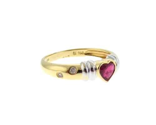 0.52 Ct Natural Ruby and Lab Grown Diamonds Dainty Ring Solid 14k Two-Tone Gold - Image 2 of 4