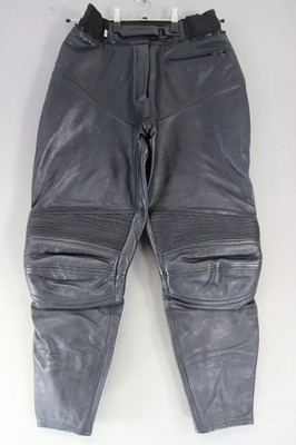 IXS BLACK LEATHER WOMEN'S BIKER TROUSERS: WAIST 30 INCHES/INSIDE LEG 27.5 INCHES