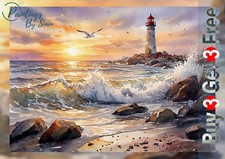 Sunset Lighthouse 5"x7" Print on Matte Paper | Ocean Wave Coastal Wall Art Gift