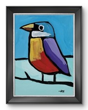 Colorful Songbird Original Painting Signed 9x12 Modern Bird Wall Art