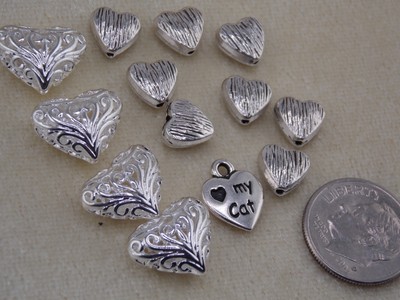 12 Antiqued Silver Hearts Dangle Earring Findings Beads Jewelry Making, DIY