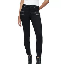 All Saints Miller Black Mid Rise Stretch Skinny Moto Zipper Detail Jeans Size 28