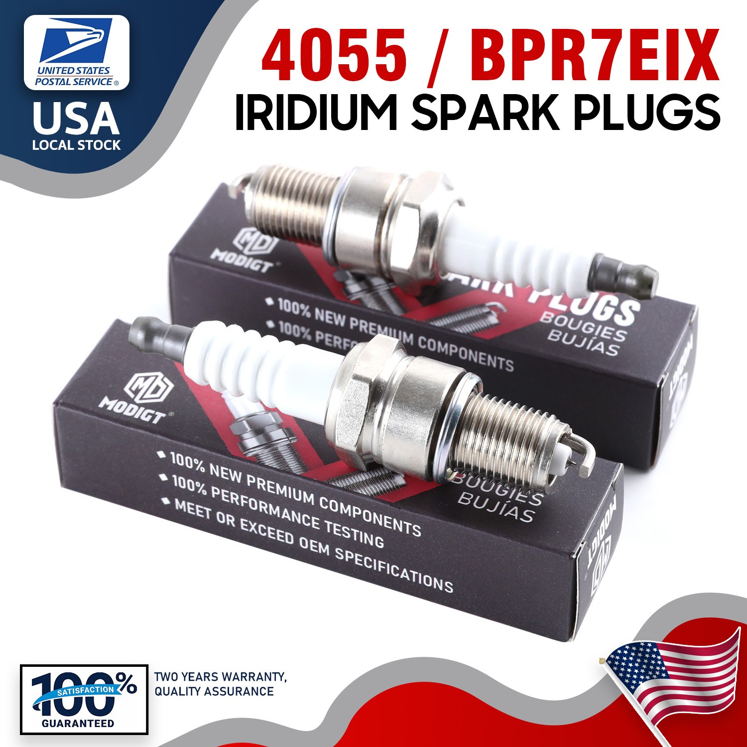 2 Pack Spark Plugs For NGK Iridium IX 4055 BPR7EIX Tune Up MODIGT OEM Quality