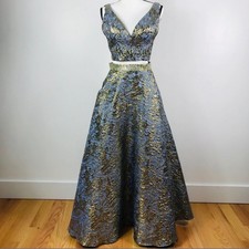 Ellie Wilde Mon Cheri Woman's 2 Piece Cropped Top Dress Set Metallic Jacquard 12