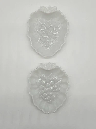 Vintage Milk Glass Candy Trinket Dish Set of 2 Hazel Atlas Grape White