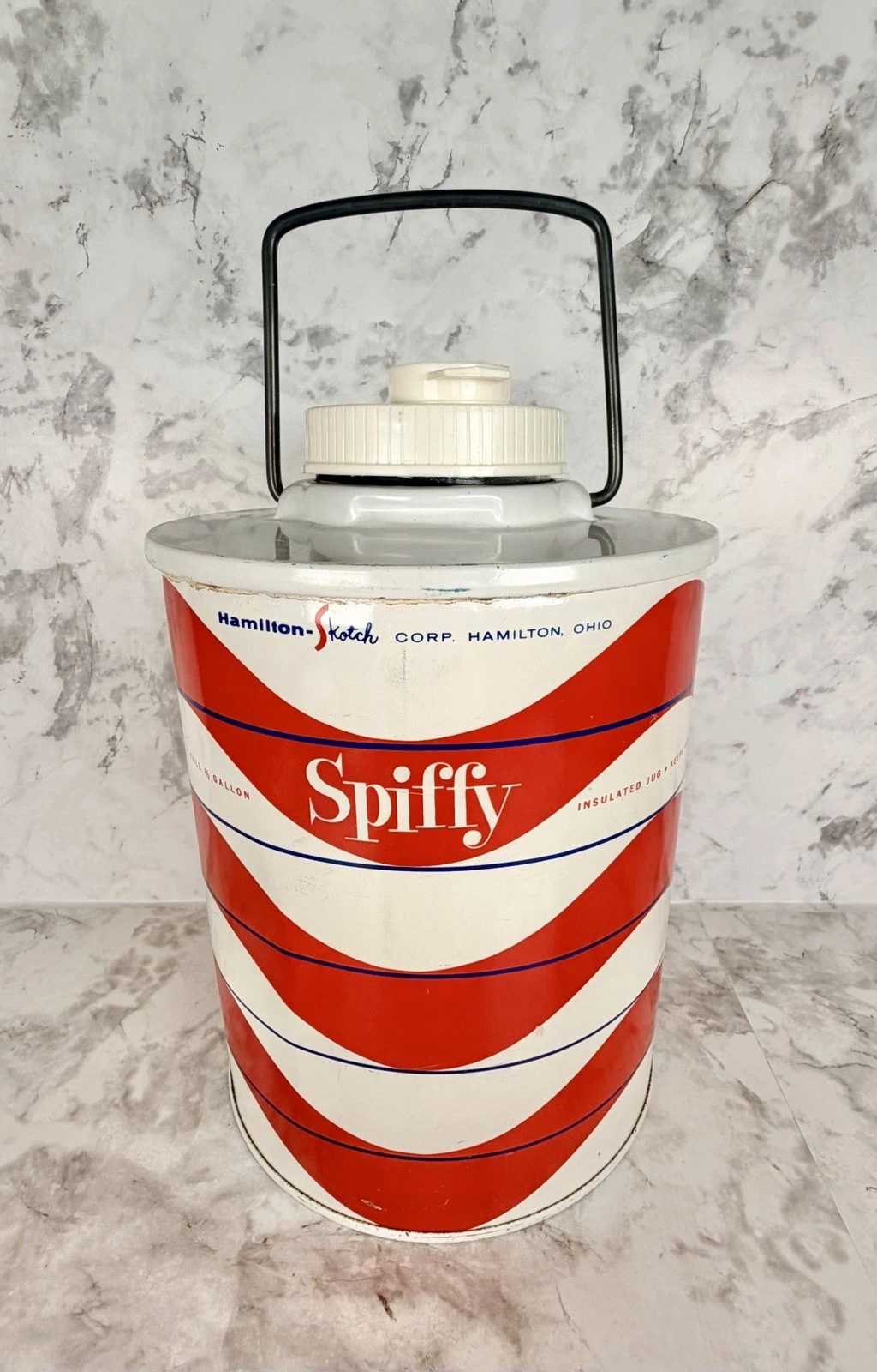 VTG Hamilton Skotch Spiffy Insulated Jug 1/2 Gallon Red White Cooler Thermos USA