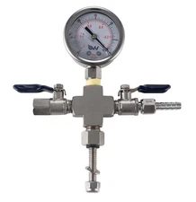Valve Manifold - Cross with Hose Barb and Vacuum Gauge