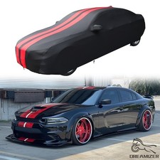 For 2006-2023 Dodge Charger Indoor Car Cover Stretch Satin Dustproof Red Stripe