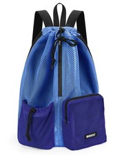 Swim Bag Mesh Drawstring Backpack Wet Pocket Beach Pool Gym Workout Men Women