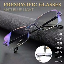Rimless Reading Glasses Men Anti Blue Presbyopic Eyeglasses Square Computer Eyew