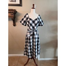 Talbots Women's Zinnia Gingham Fit & Flare Poplin Dress SZ 8P Preppy
