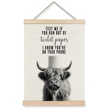 Funny Highland Cow Bathroom Signs Poster Wall Art Framed, Black and White Wes...