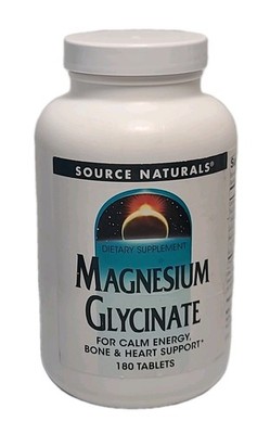 Source Naturals Magnesium Glycinate 180 TABS EXP 9/29 Energy,Heart &Bone Support
