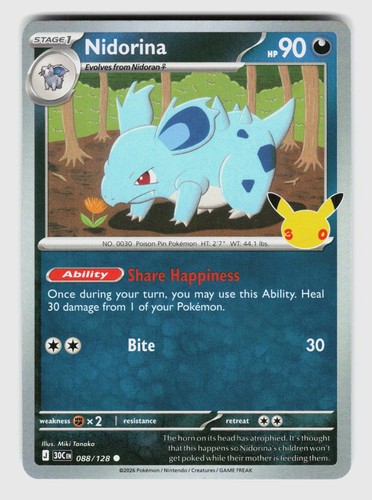 NIDORINA 088/128 HOLO POKEMON ME: 30TH CELEBRATION NM / B74-14