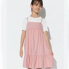 Uniqlo Girls Pink Linen Blend Babydoll Cami Dress Size 11/12