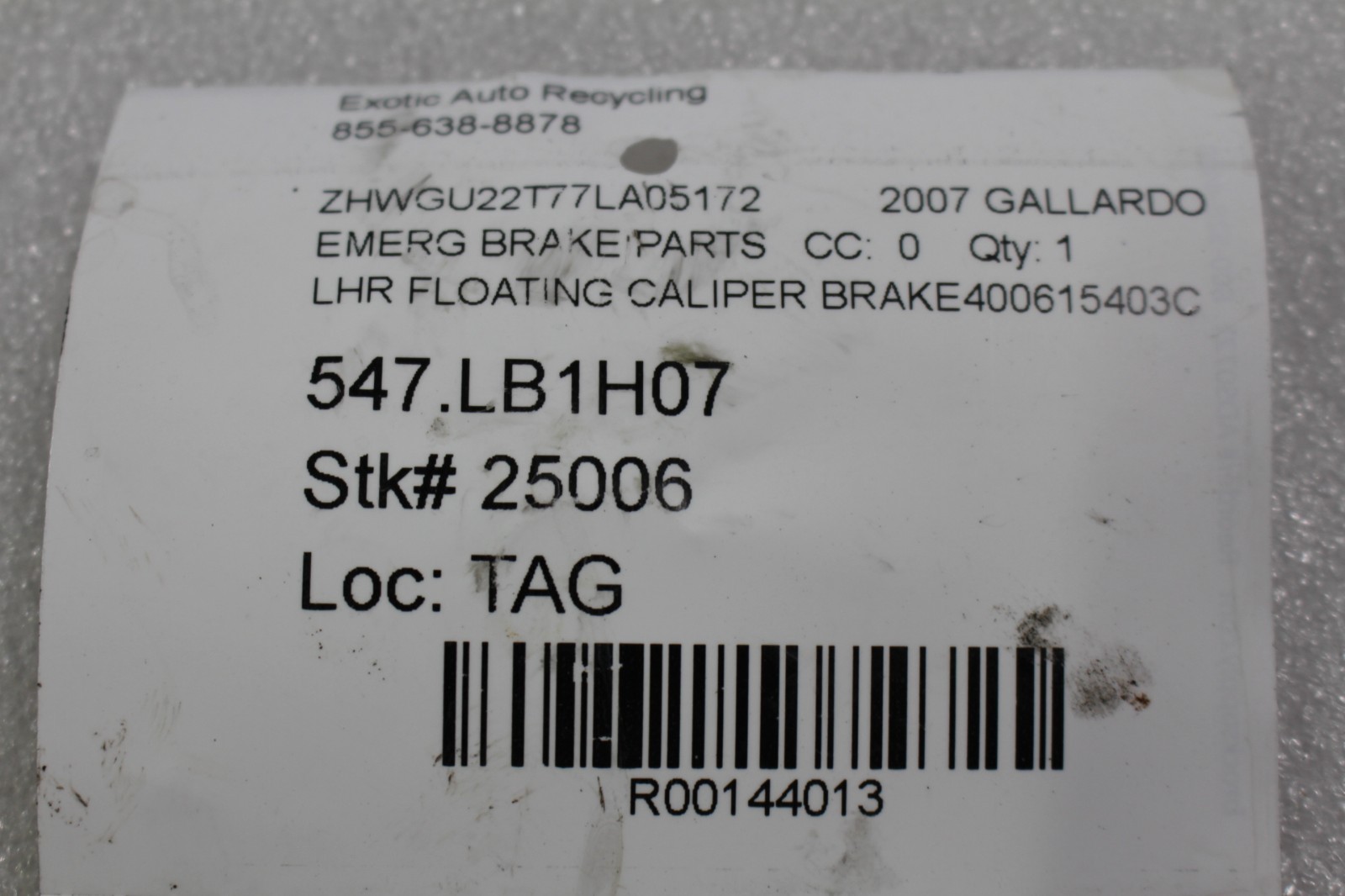 Lamborghini Gallardo, Coupe, Spyder, LH, E-Brake Caliper, Used, P/N 400615403C