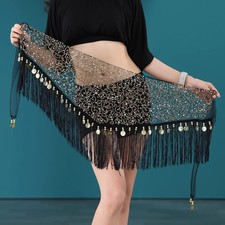 Belly Dance Belt Hip Scarf Triangle Mesh Sequins Hip Towel Tassel Waist Chain